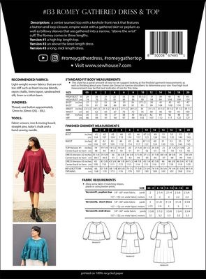 Sew House Seven Sew House Seven Romey Gathered Dress and Top Pattern Sizes 00-20