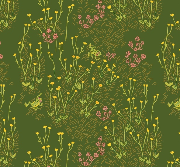 Windham Fabrics West Hills by Heather Ross Tall Buttercups in Pond Green
