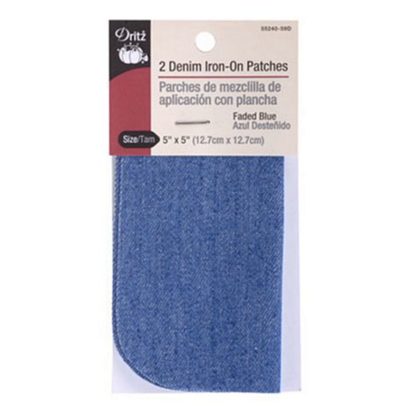 Dritz Denim Iron-On Patches Faded Blue 2ct