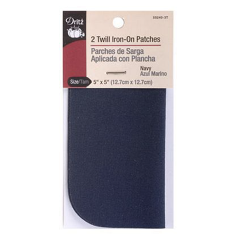 Dritz Twill Iron-On Patches Navy 2ct