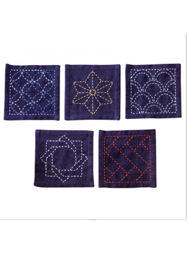 Olympus Tsumugi Cloth Sashiko Coasters Navy Blue