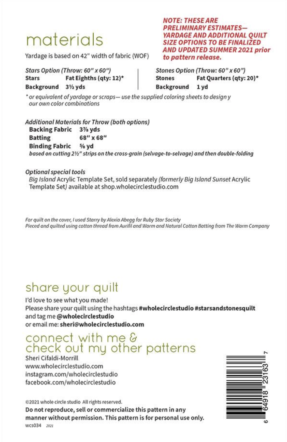 Whole Circle Studio SALE Whole Circle Studio Big Island Stars & Stones Quilt Pattern