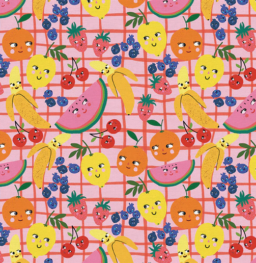 PBS Fabrics Food Face - Fruit Pink/Yellow