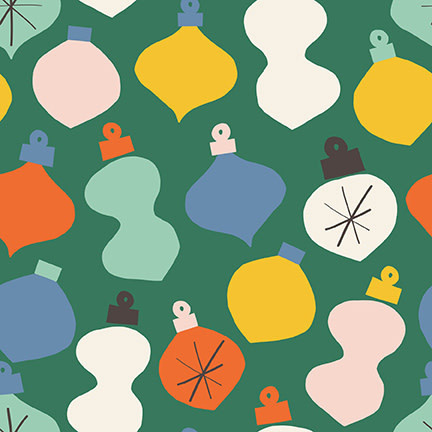 PBS Fabrics Christmas Holiday Icons - Ornaments - Green