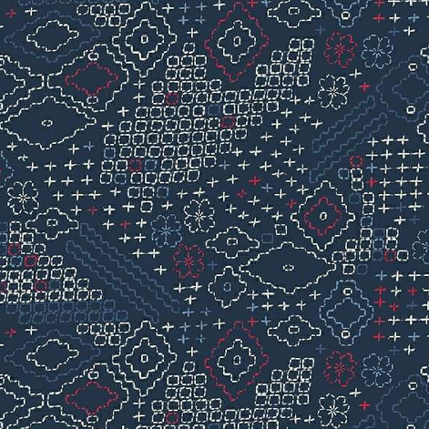 Windham Fabrics Indigo Stitches Sashiko Sampler Navy