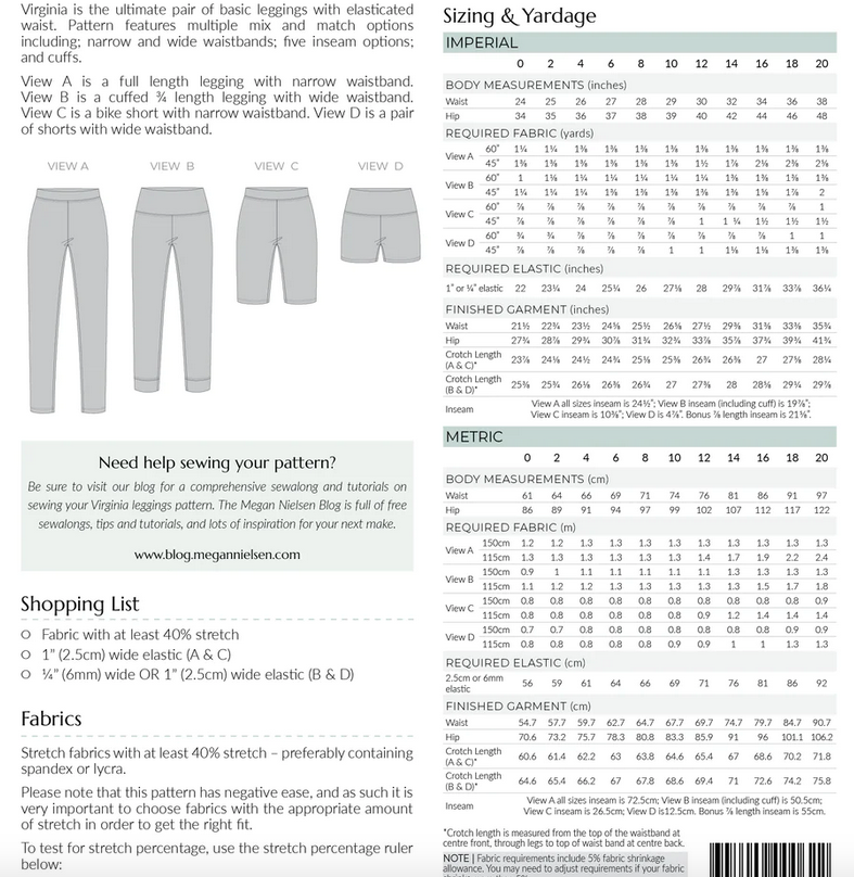 Megan Nielsen Megan Nielsen Virginia Leggings Pattern