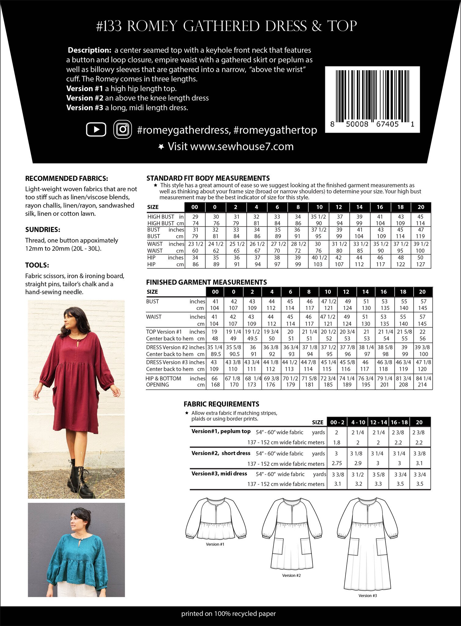 Sew House Seven Sew House Seven Romey Gathered Dress and Top Pattern