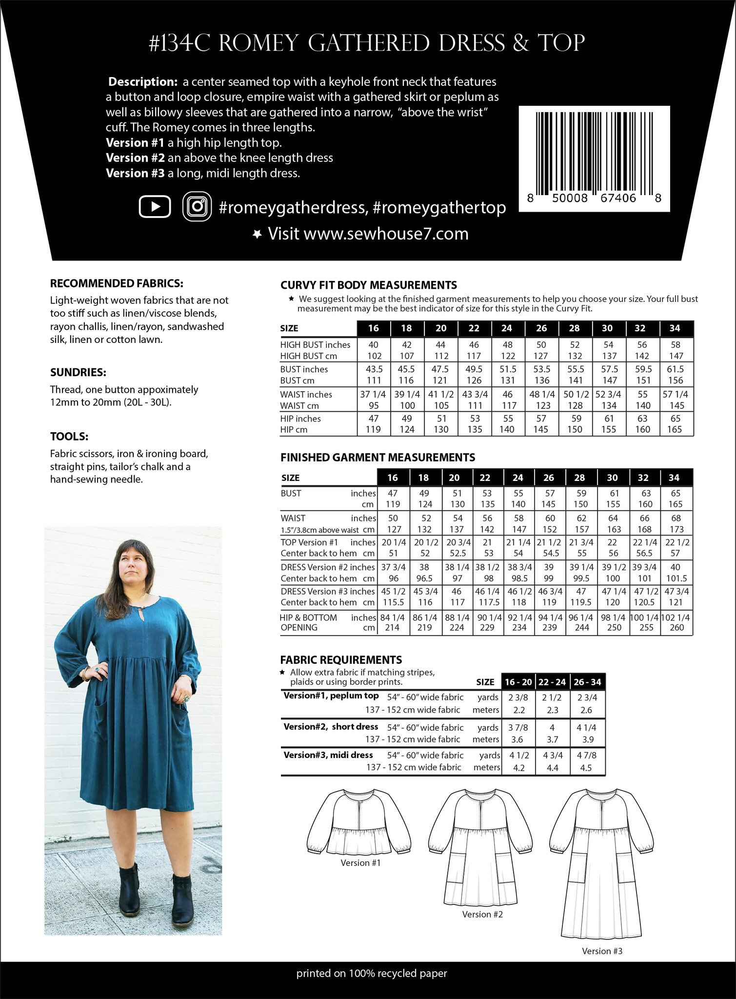 Sew House Seven Sew House Seven Romey Gathered Dress and Top Pattern