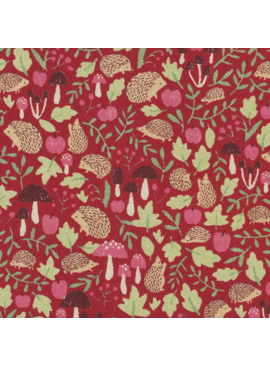 Robert Kaufman Cotton Flax Prints Hedgehogs Red