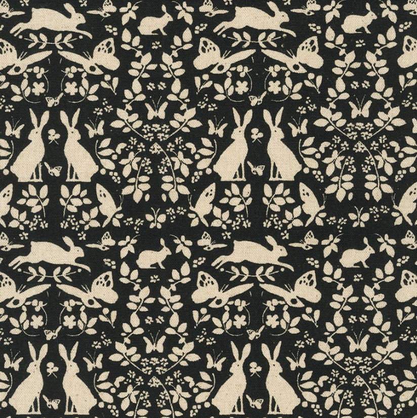 Robert Kaufman Cotton Flax Prints Bunnies Black