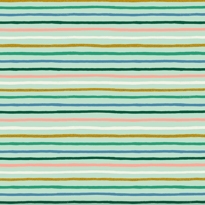 Cotton + Steel Festive Stripe by Rifle Paper Co. Mint Multi Metallic