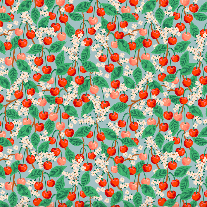 Cotton + Steel Orchard by Rifle Paper Co.Cherry Blossom Light Blue
