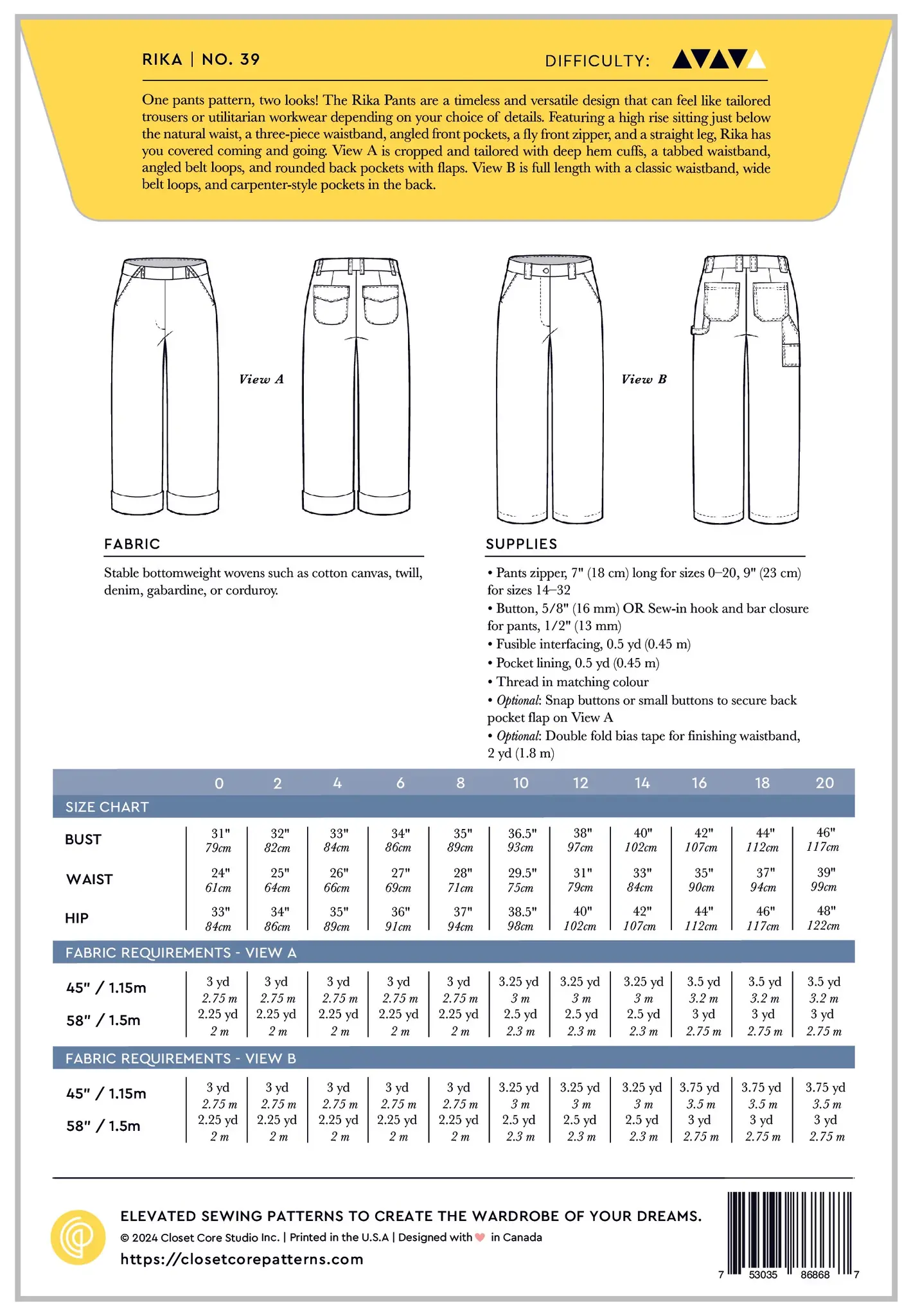 Closet Core Patterns Closet Core Patterns Rika Pants