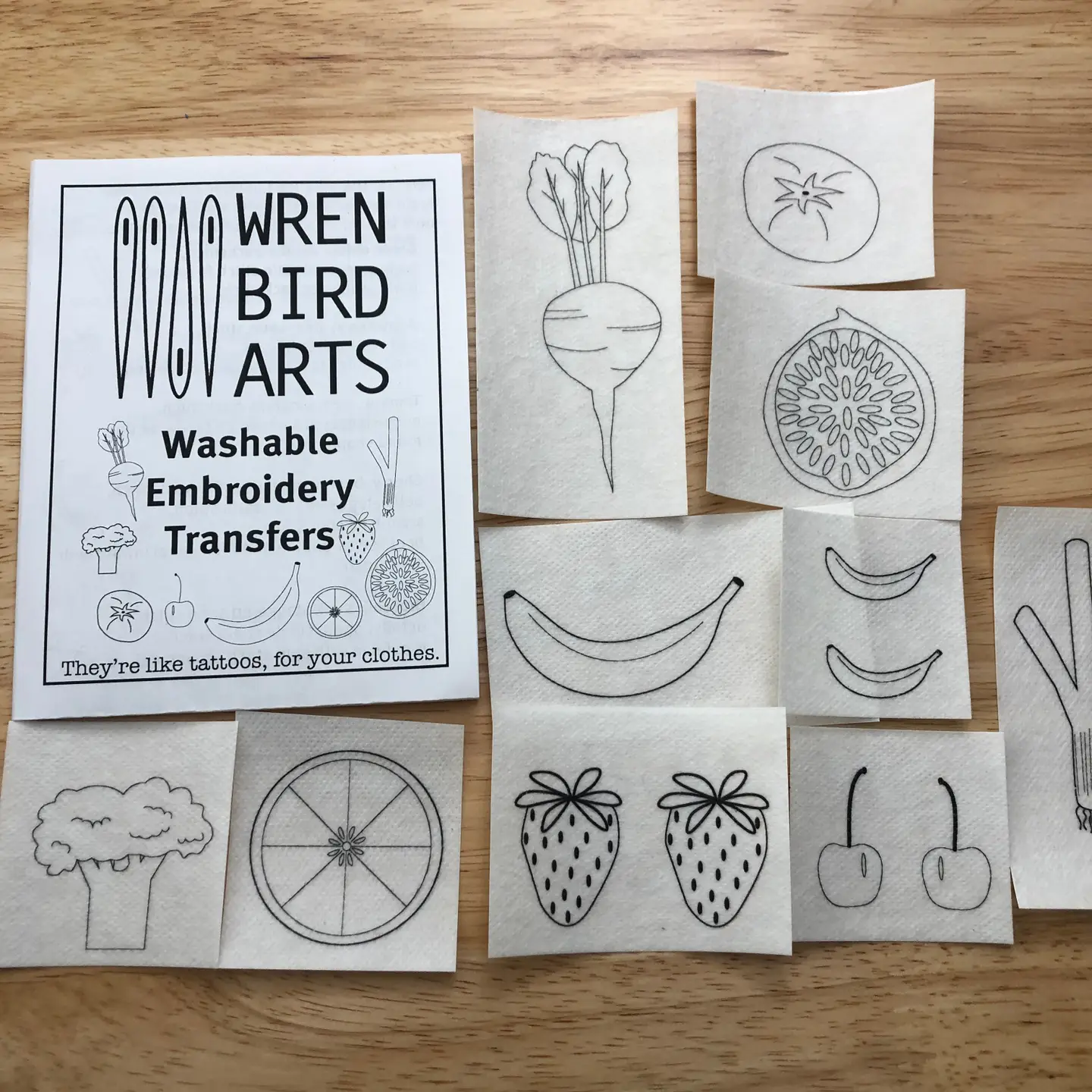 Wren Bird Arts Fruits and Vegetables Embroidery Transfers