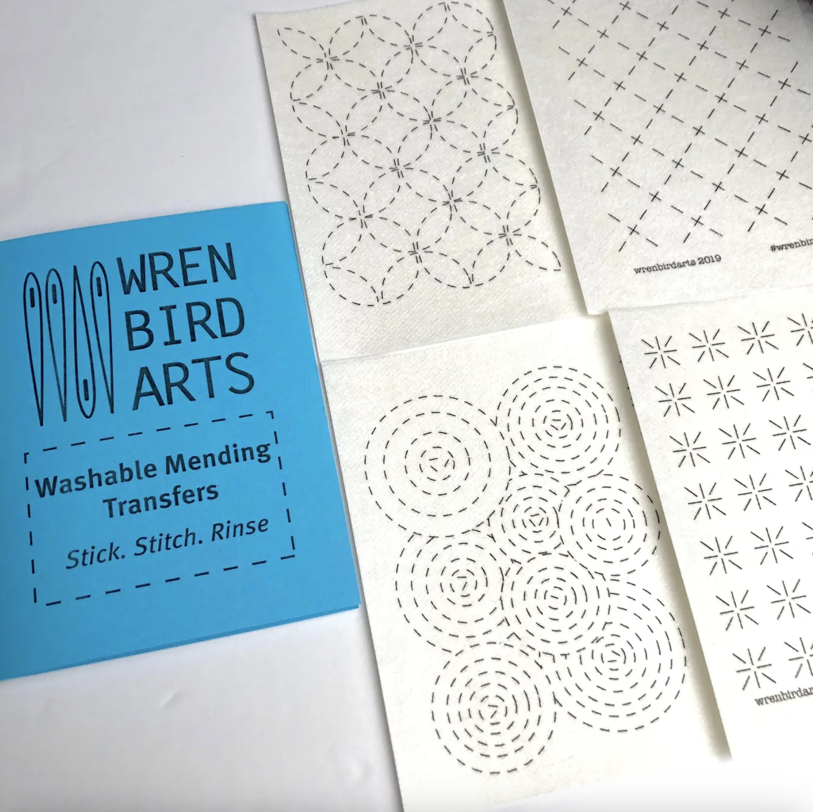 Wren Bird Arts Mending Embroidery Transfers #1 Blue