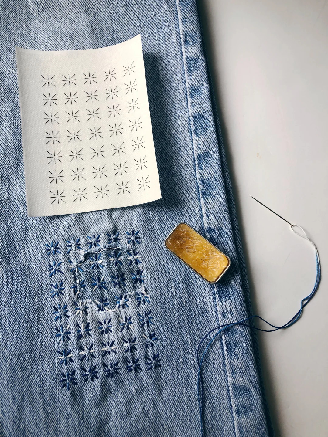 Wren Bird Arts Mending Embroidery Transfers #1 Blue