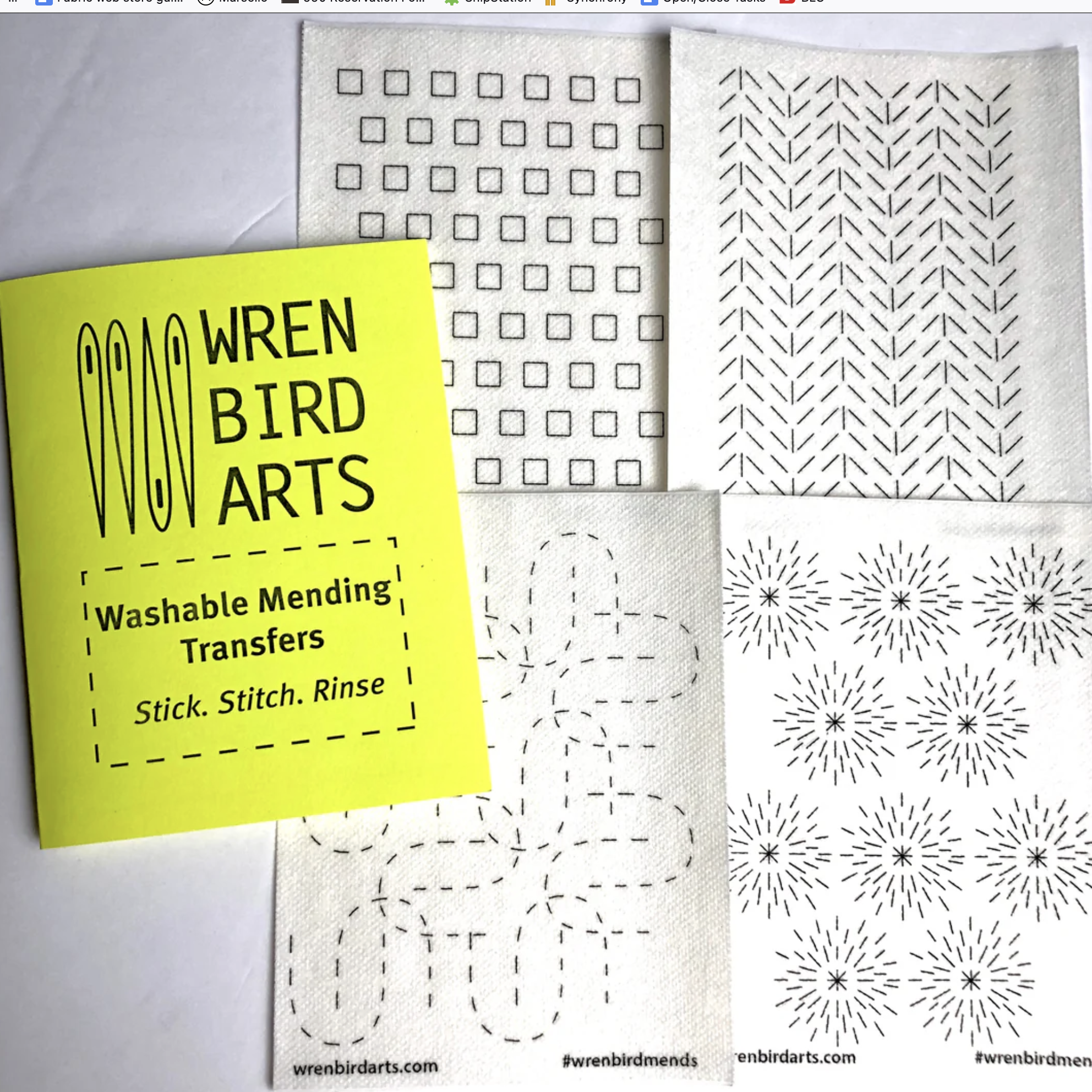 Wren Bird Arts Mending Embroidery Transfers #1 Yellow
