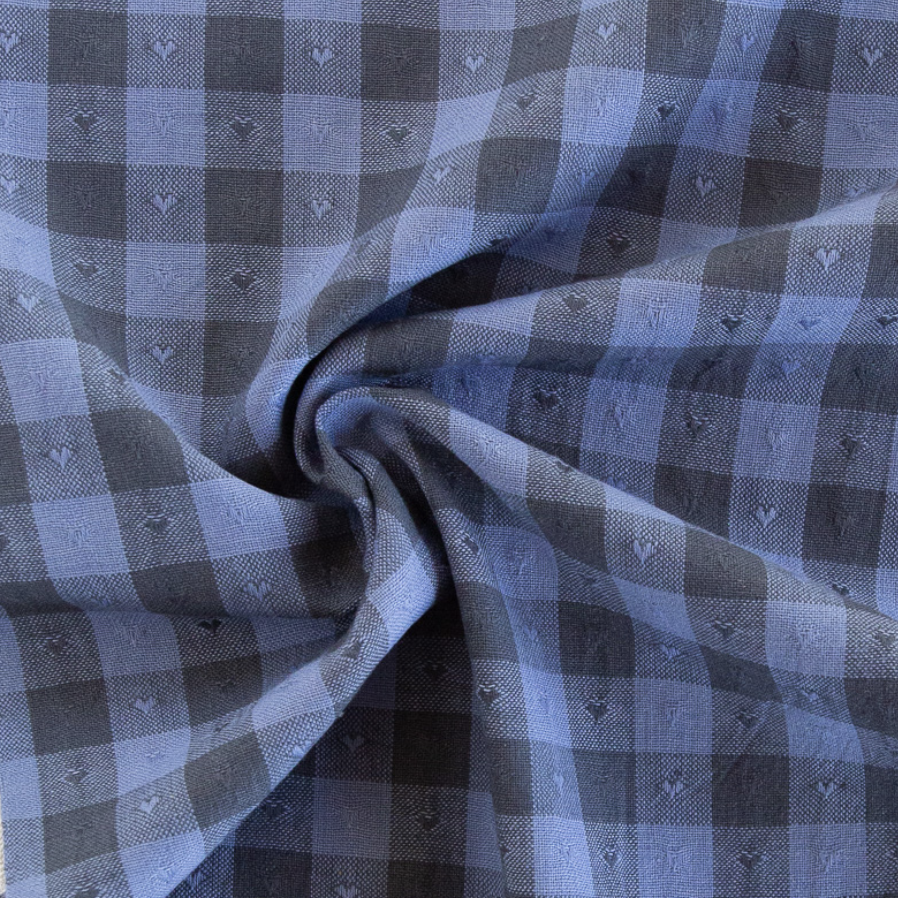 Fableism Supply Co Queen of Hearts Gingham Dobby Hearts in Blueberry