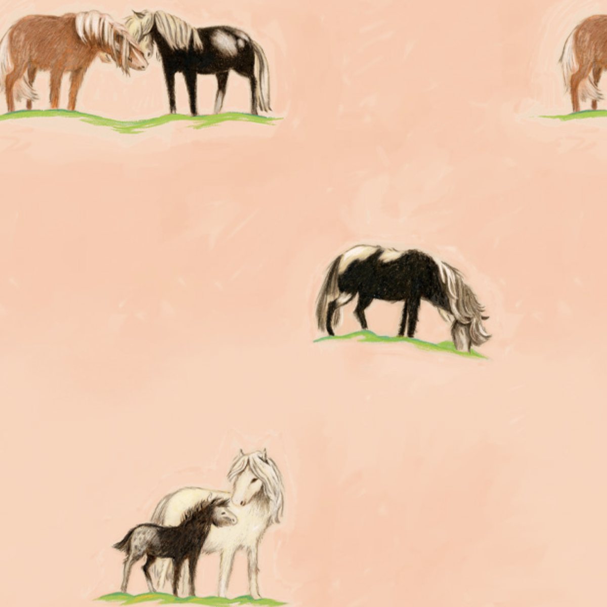 Windham Fabrics Heather Ross By Hand Ponies Peach