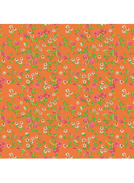 Windham Fabrics Heather Ross By Hand Mousy Floral Tangerine