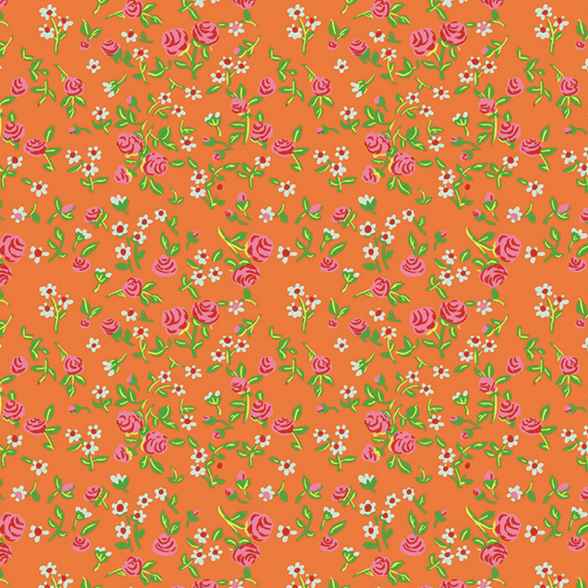 Windham Fabrics Heather Ross By Hand Mousy Floral Tangerine