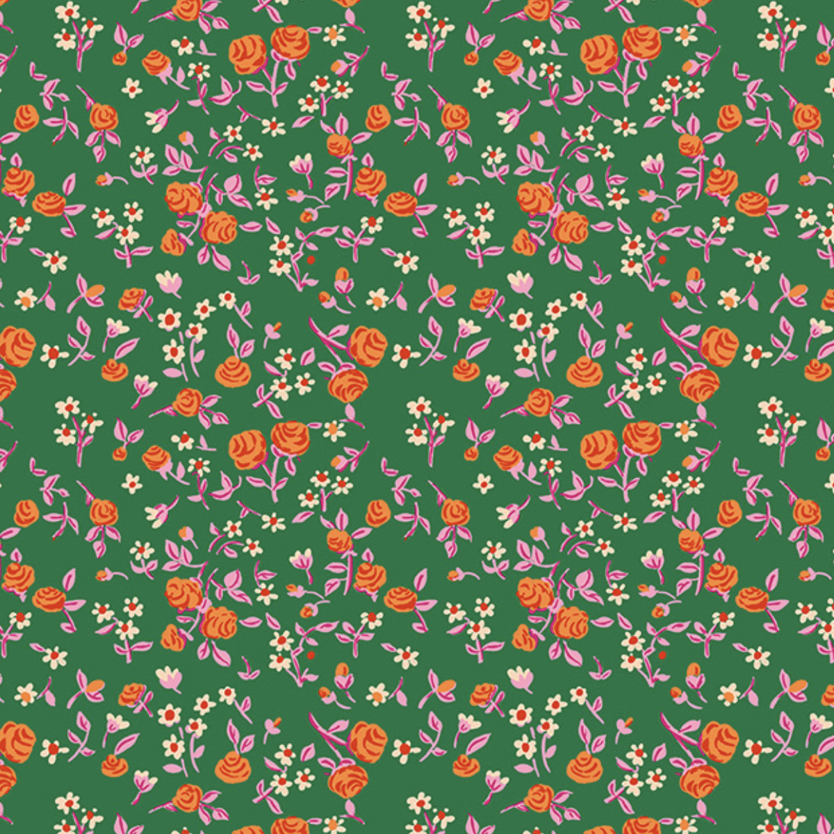 Windham Fabrics Heather Ross By Hand Mousy Floral Emerald
