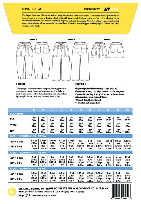 Closet Core Patterns Closet Core Patterns Sepia Pants and Shorts