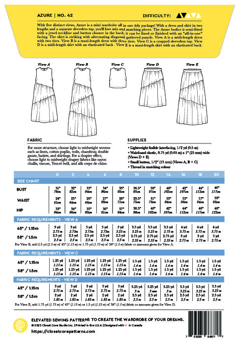 Closet Core Patterns Closet Core Patterns Azure Dress Top and Skirt