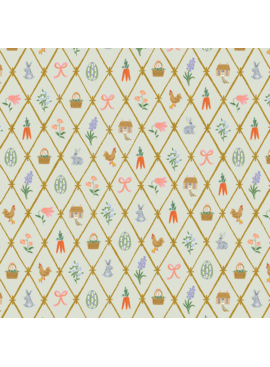 Cotton + Steel SALE Easter by Rifle Paper Co. Easter Lattice Mint Metallic