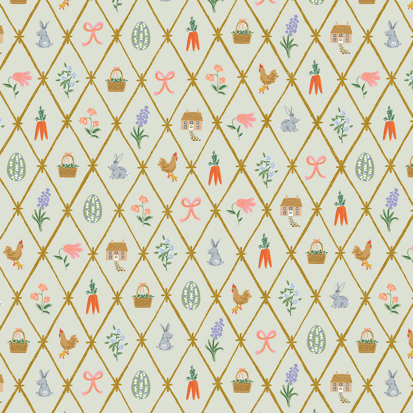 Cotton + Steel SALE Easter by Rifle Paper Co. Easter Lattice Mint Metallic
