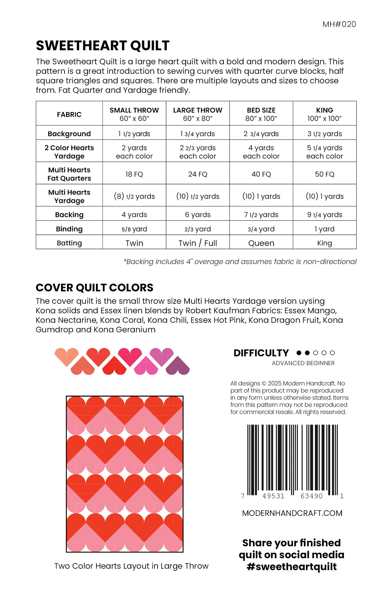 Modern Handcraft Modern Handcraft Sweetheart Quilt Pattern