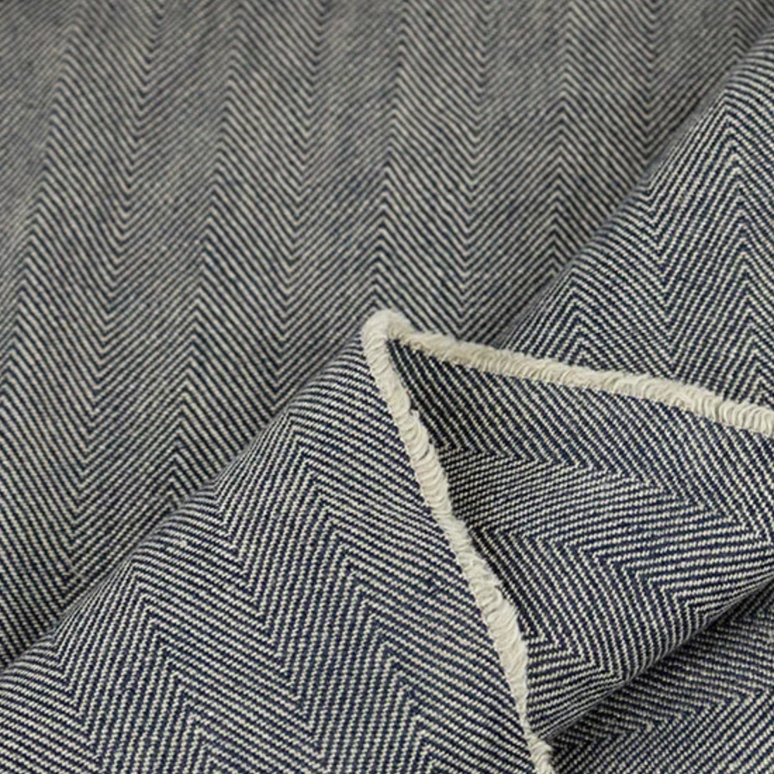 Fabric Merchants Tullaree Pure Linen Herringbone Navy/Natural