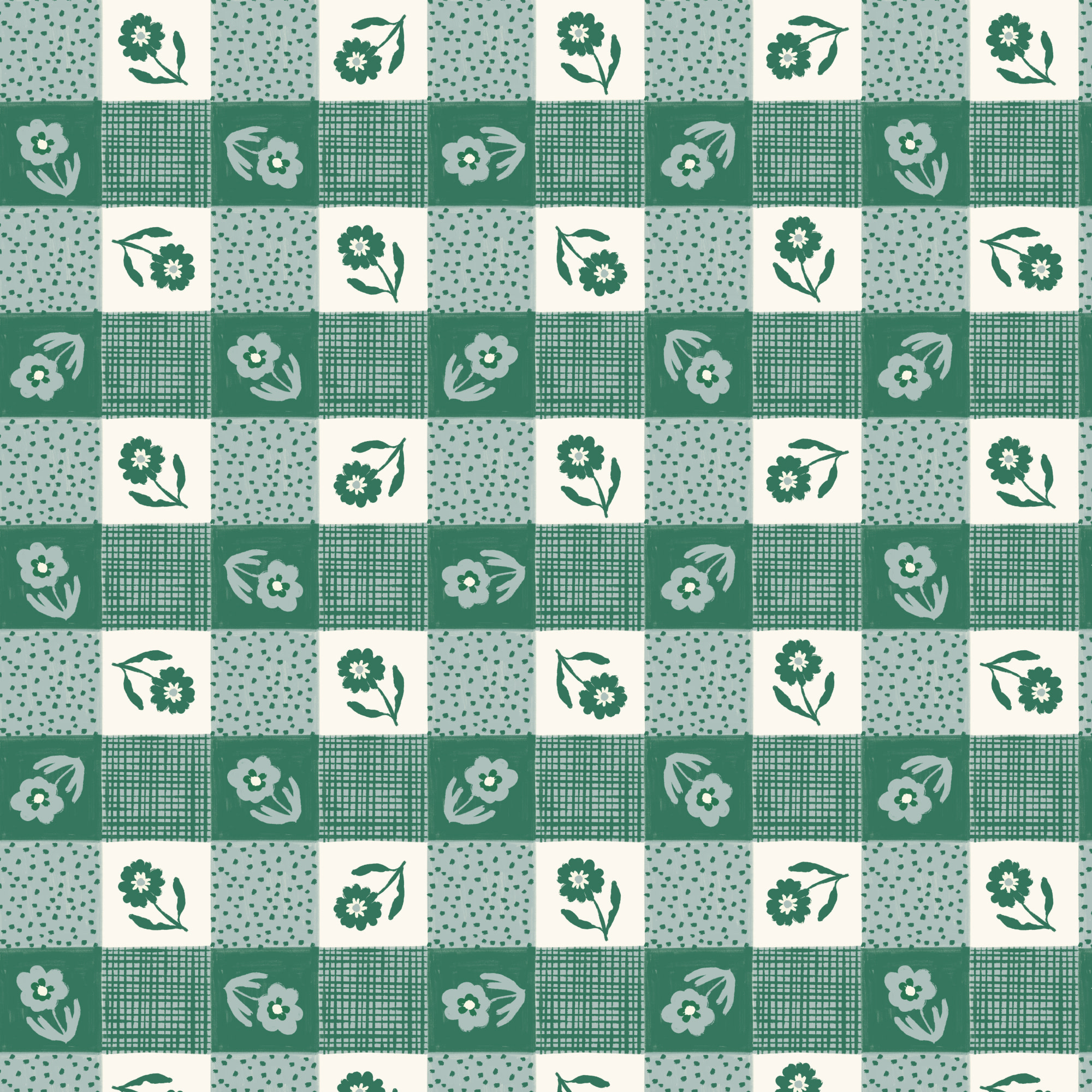 Cloud 9 Fabrics Happy Homestead Gingham Blue/Green