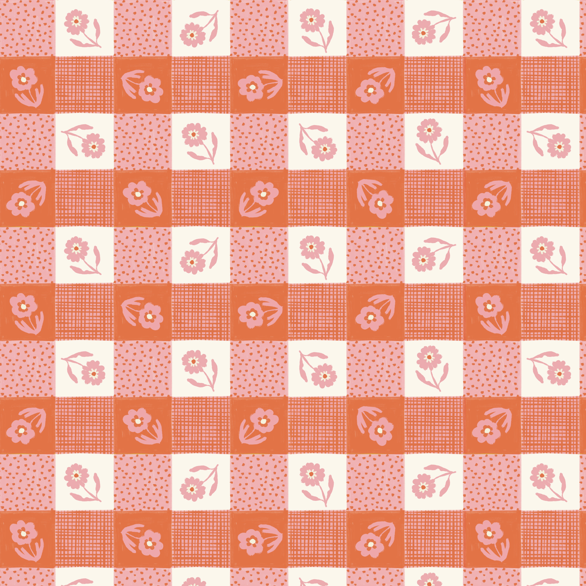Cloud 9 Fabrics Happy Homestead Gingham Pink/Orange