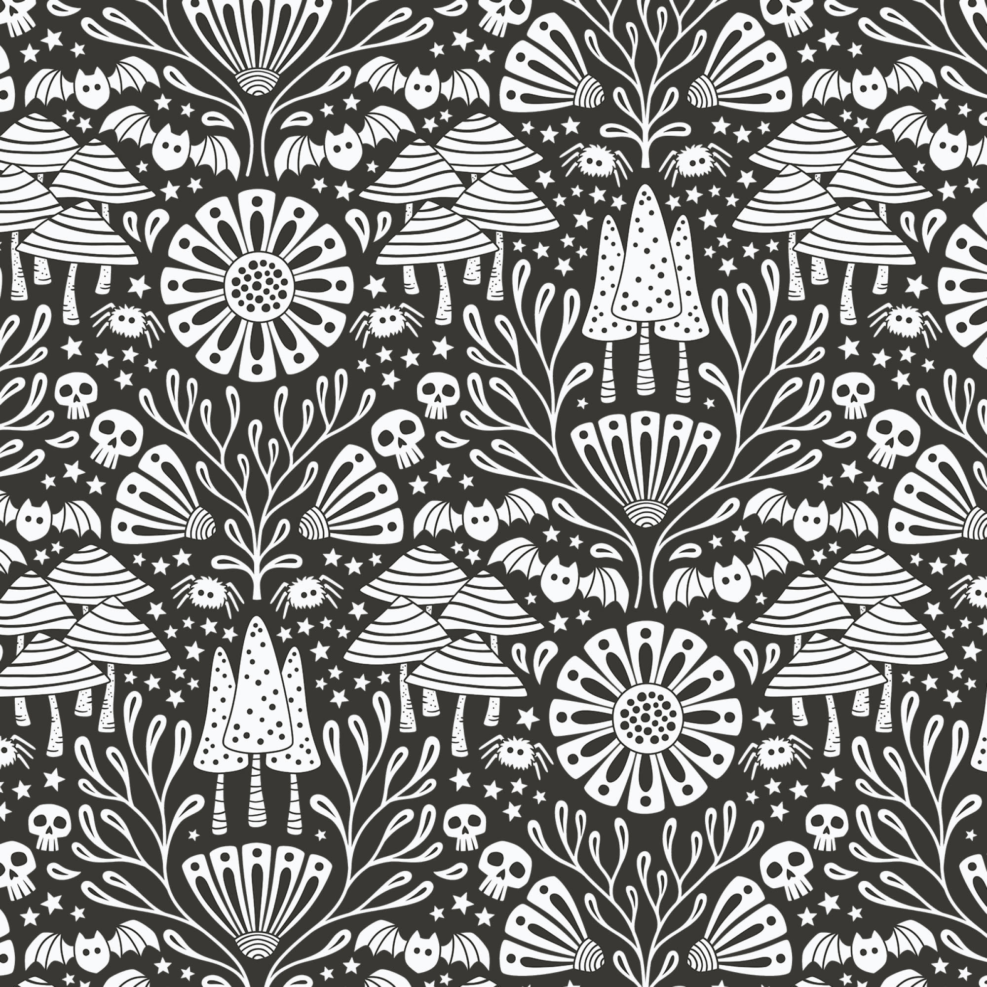 Cloud 9 Fabrics Gothic Whimsy Gothic Forest Black