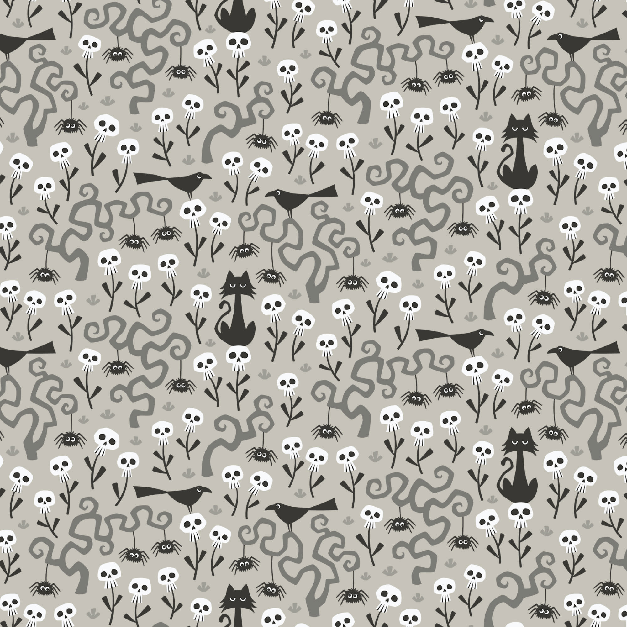 Cloud 9 Fabrics SALE Gothic Whimsy Skulls Garden