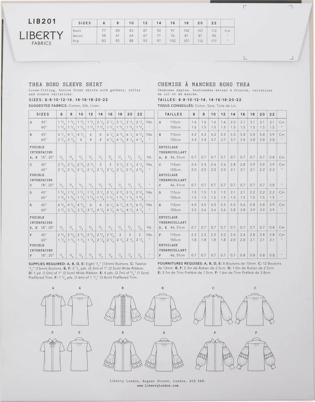 Liberty Art Fabrics Thea Boho Sleeve Shirt Pattern