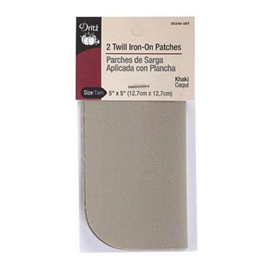 Dritz Twill Iron-On Patches Khaki 2ct