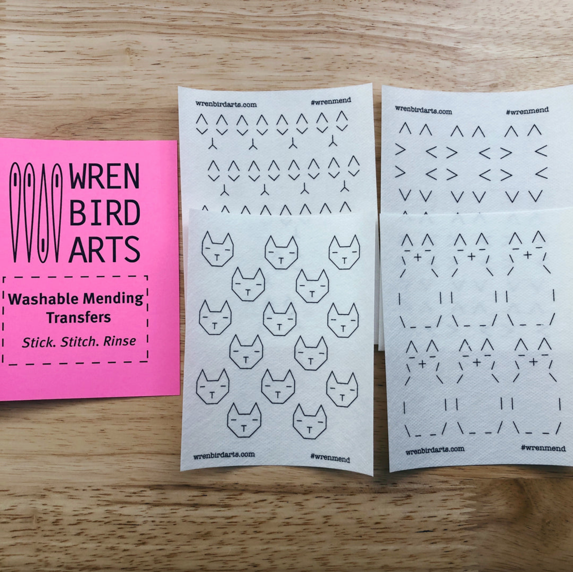 Wren Bird Arts Mending Embroidery Transfers #6 Pink