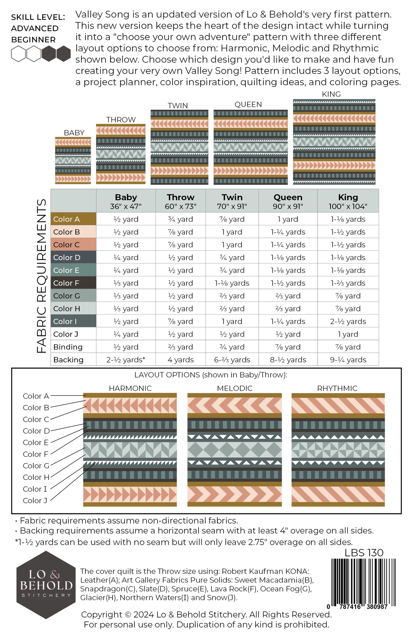 Lo & Behold Stitchery Lo & Behold Stitchery Valley Song Quilting Pattern
