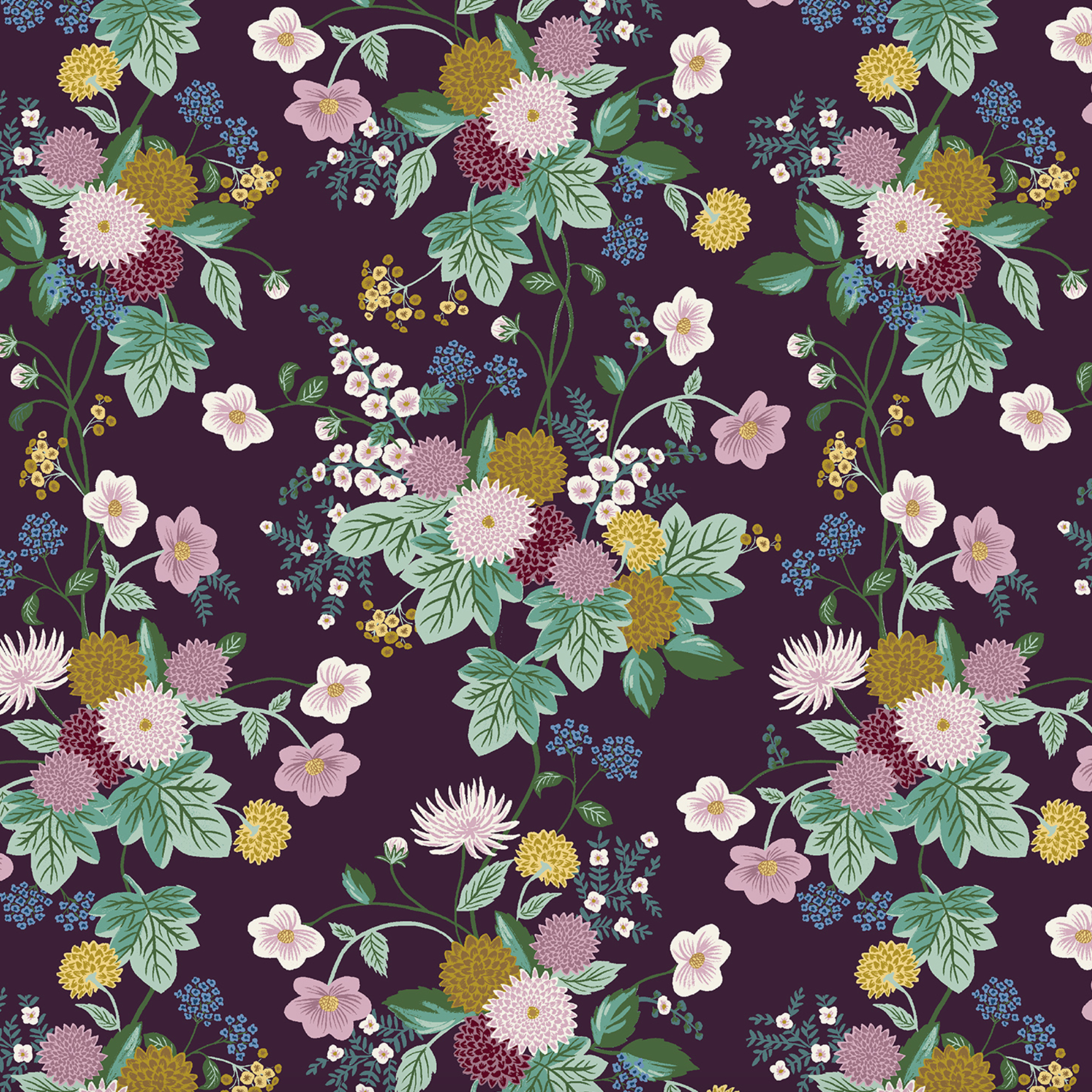 Cotton + Steel Rifle Paper Co. Dahlia Aubergine