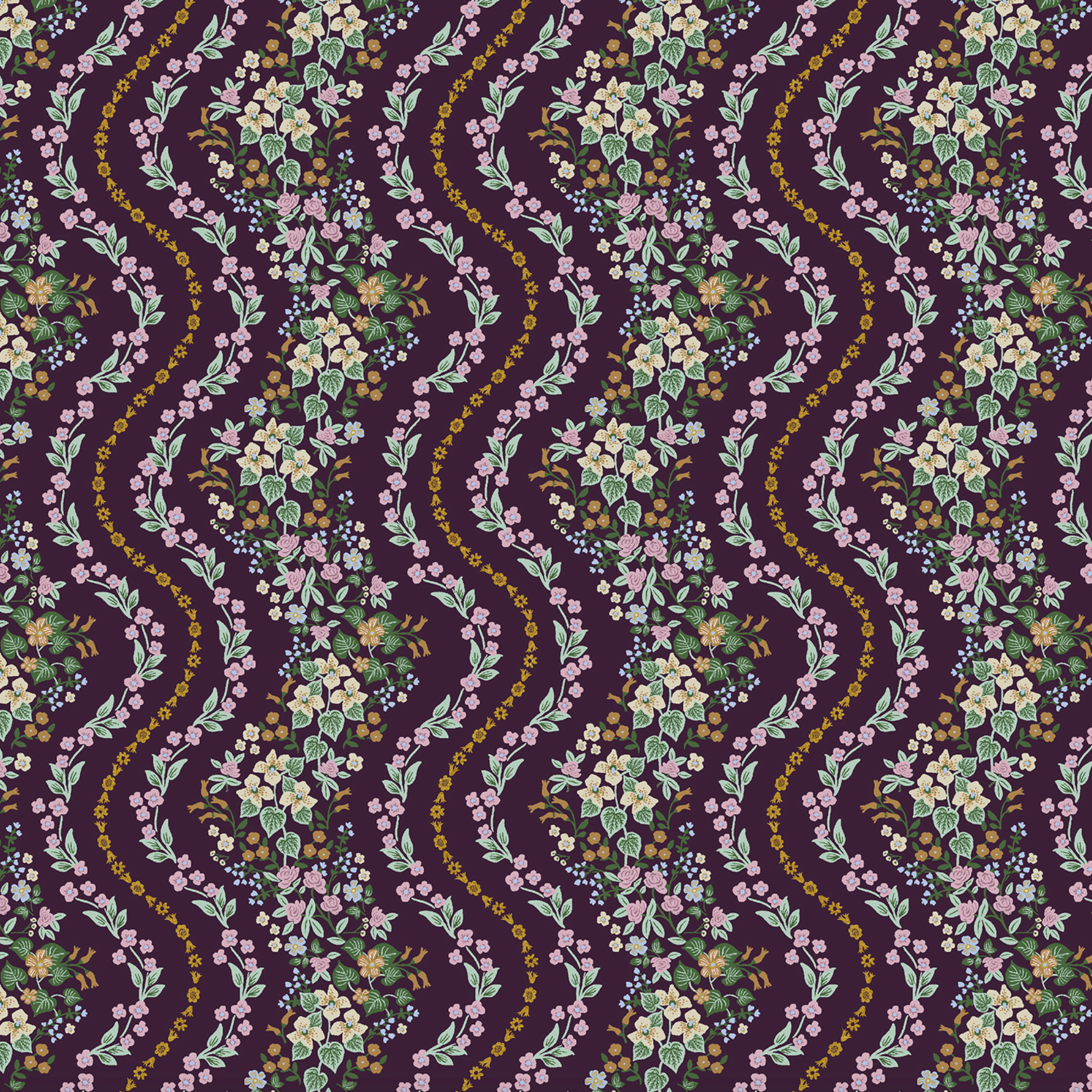 Cotton + Steel Rifle Paper Co. Dahlia Wildwood Vines Aubergine Metallic