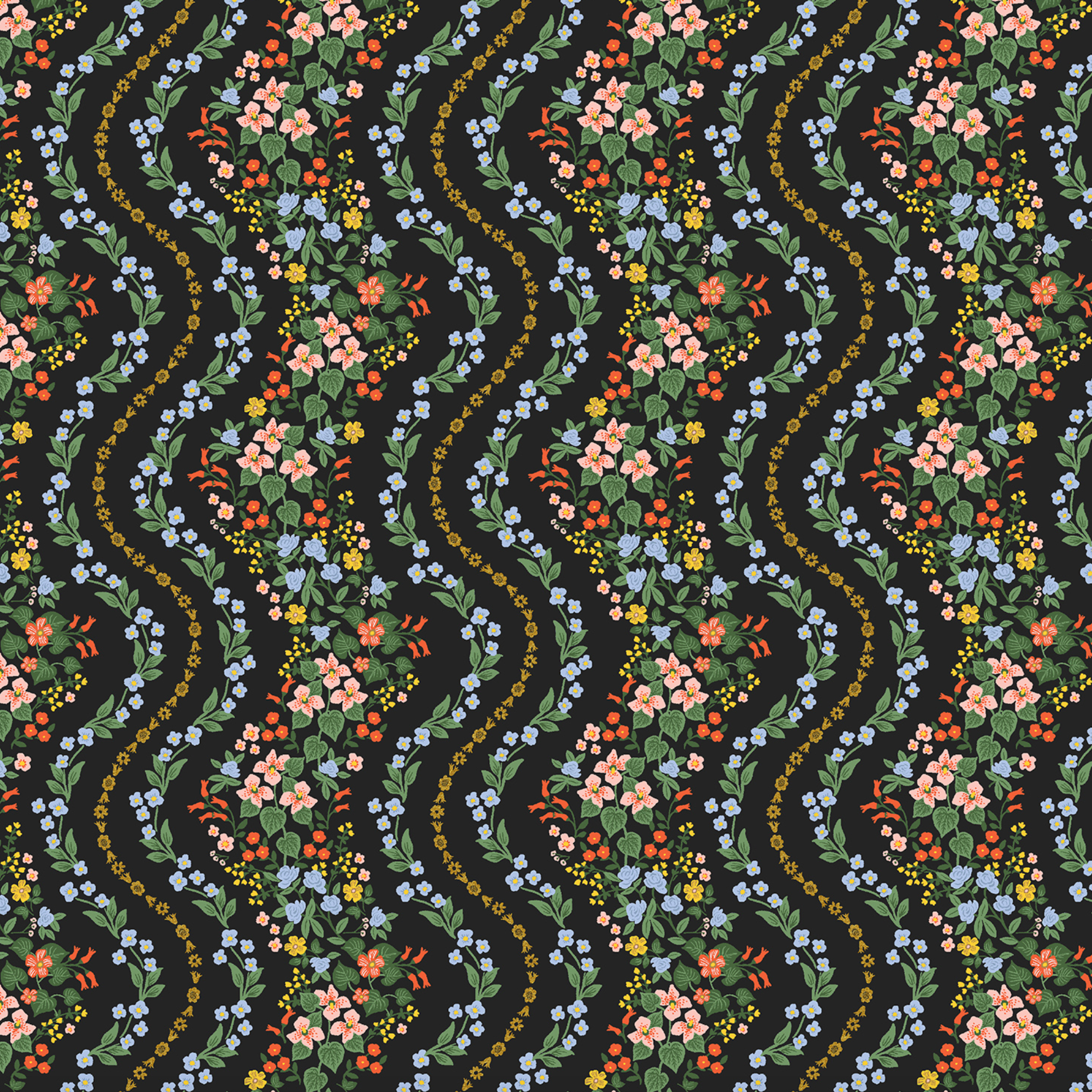 Cotton + Steel Rifle Paper Co. Dahlia Wildwood Vines Black Metallic