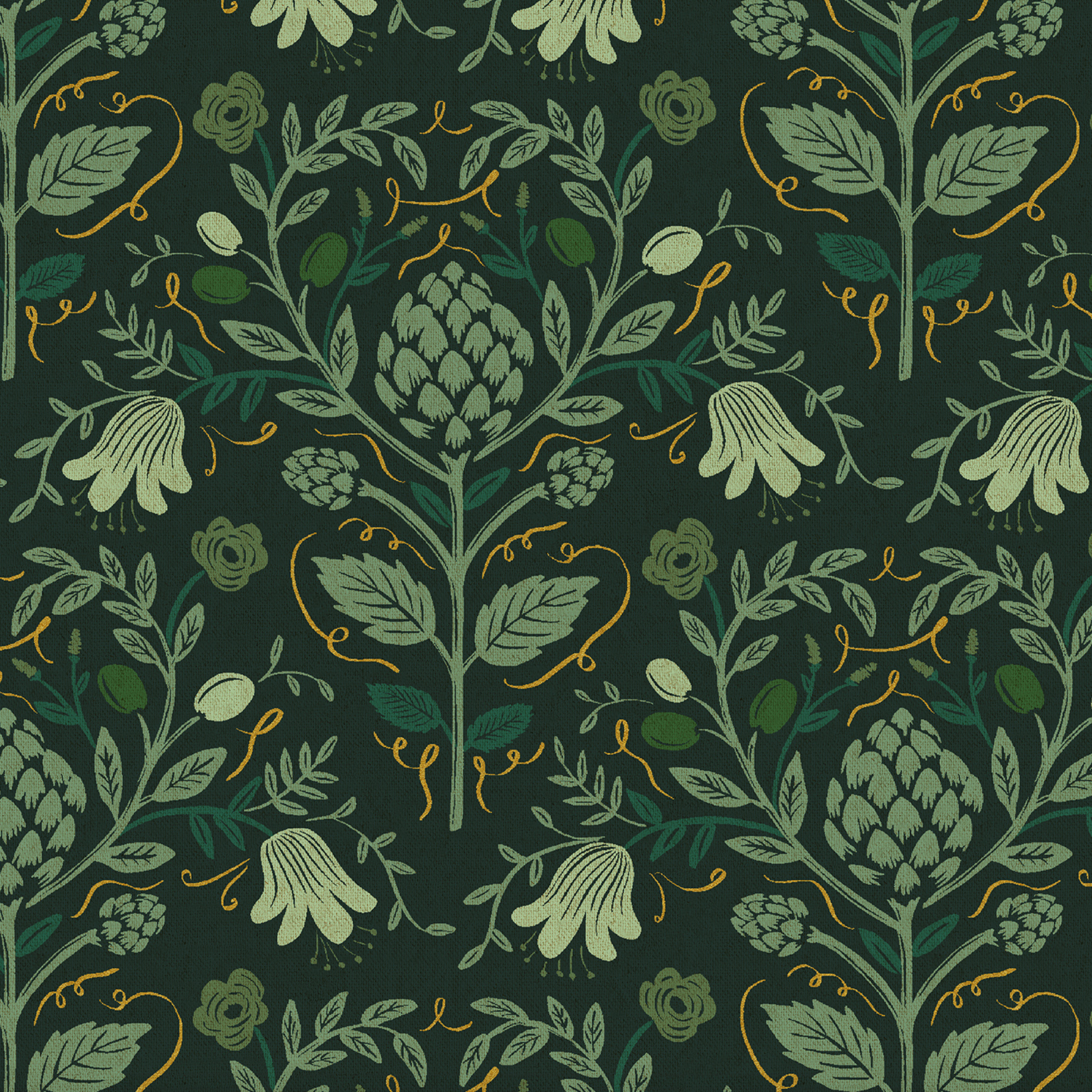 Cotton + Steel Rifle Paper Co. Dahlia Artichoke Hunter Metallic Canvas