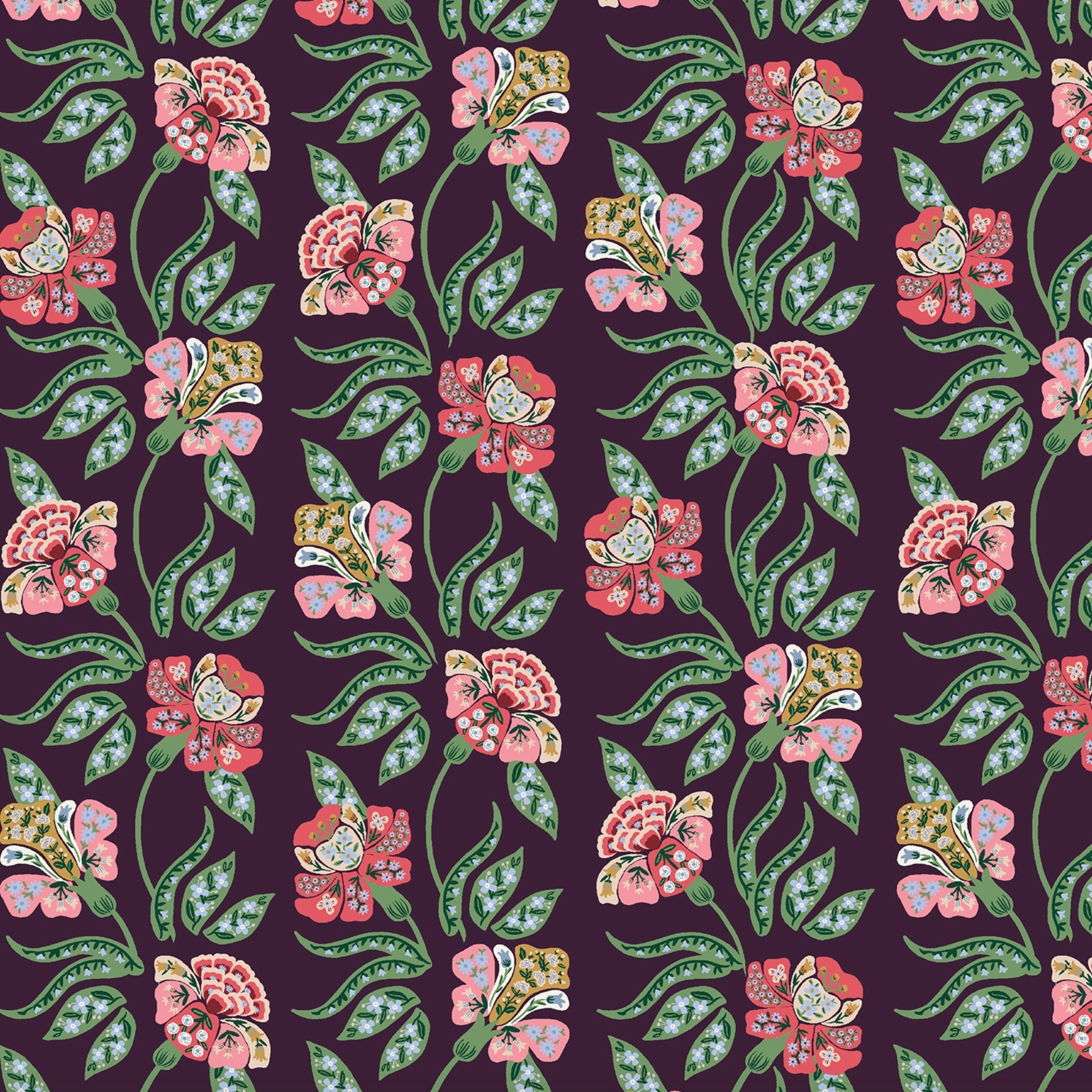 Cotton + Steel Rifle Paper Co. Dahlia Posy Aubergine