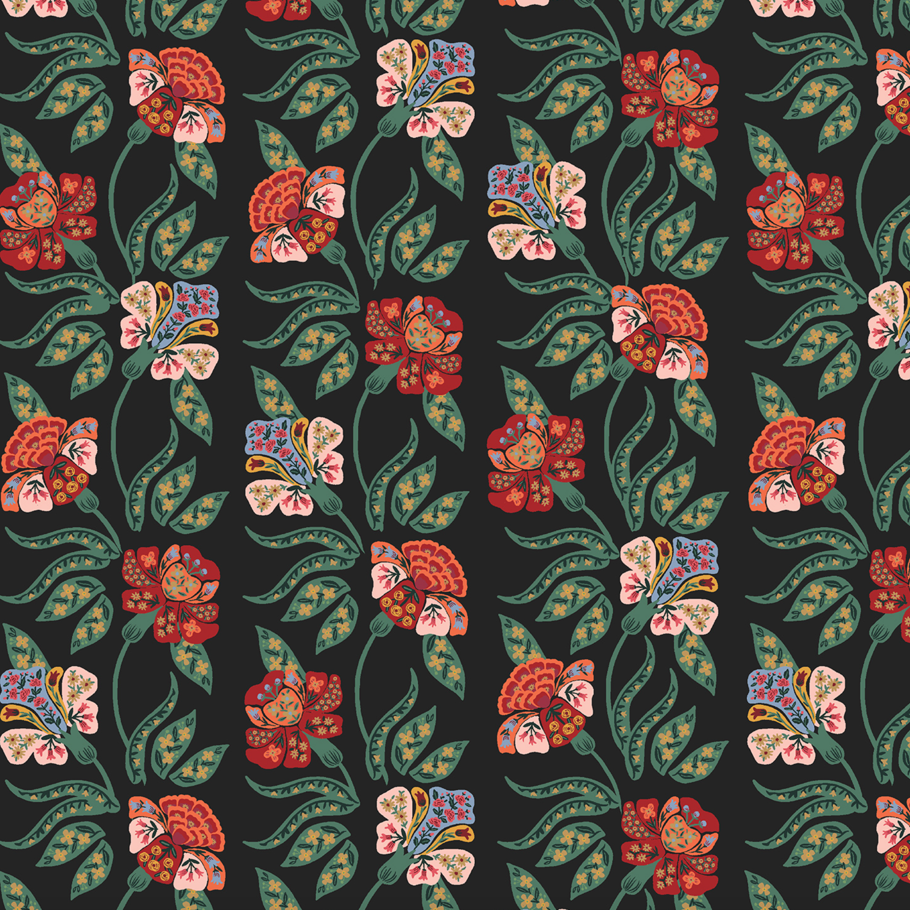 Cotton + Steel Rifle Paper Co. Dahlia Posy Black