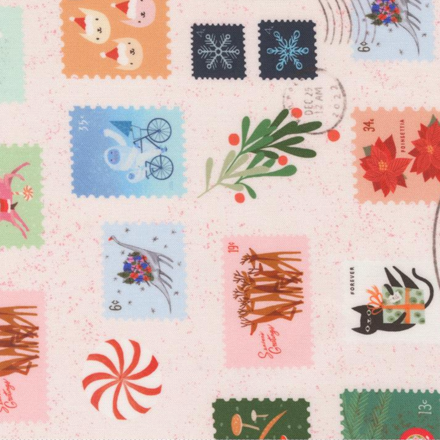 Moda Tiny Christmas Stamps Snow