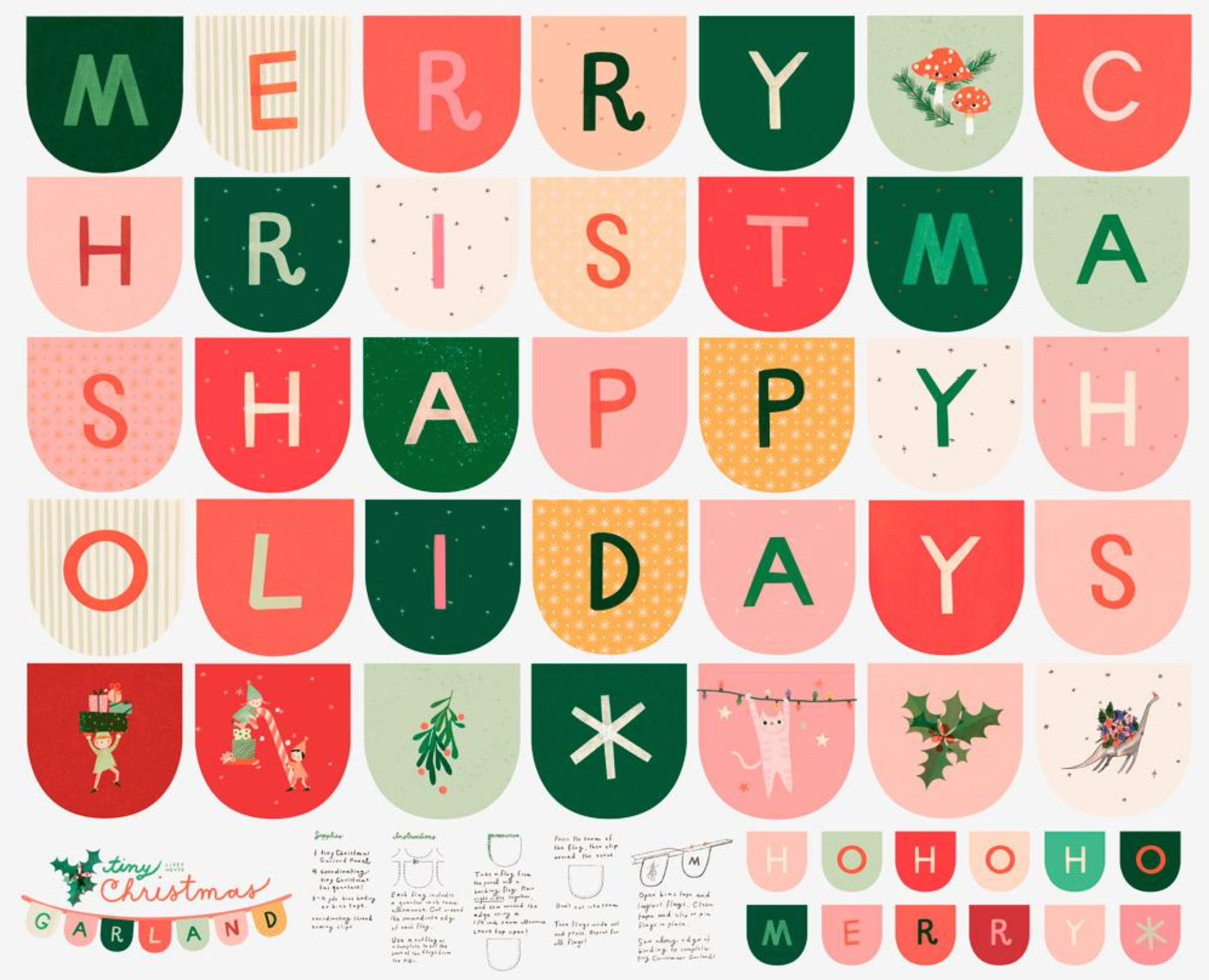 Moda Tiny Christmas Garland Panel