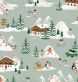 Rifle Paper Co Holiday Classics Penguin Village Mint Metallic Silver
