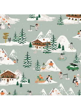 Rifle Paper Co Holiday Classics Penguin Village Mint Metallic Silver